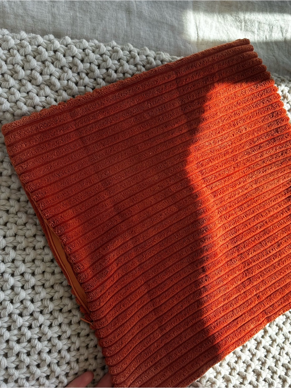 Rust Orange Ribbed pillow cover 12x12